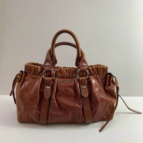 Miu Miu Handbags - Miu Miu Bow Vitello Lux Leather 2Way Shoulder Bag Brown